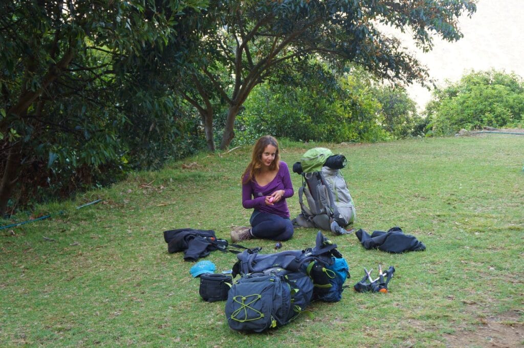 sacs à dos sur le trek de Choquequirao pendant le tour du monde