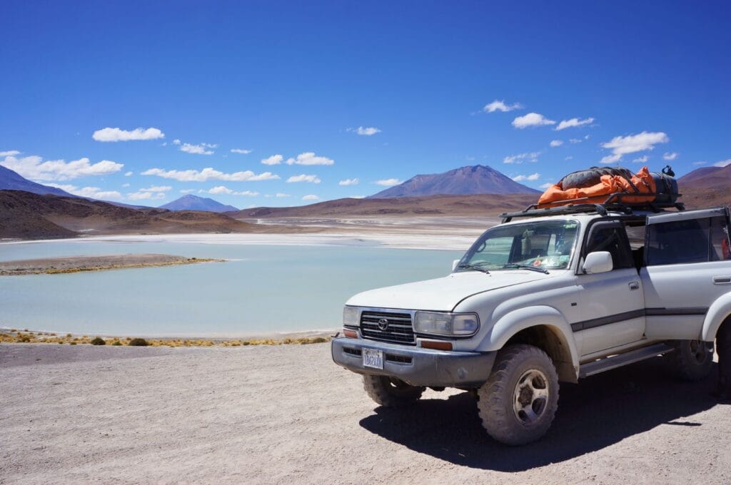our jeep in front of one of the Sud Lipez lagoons