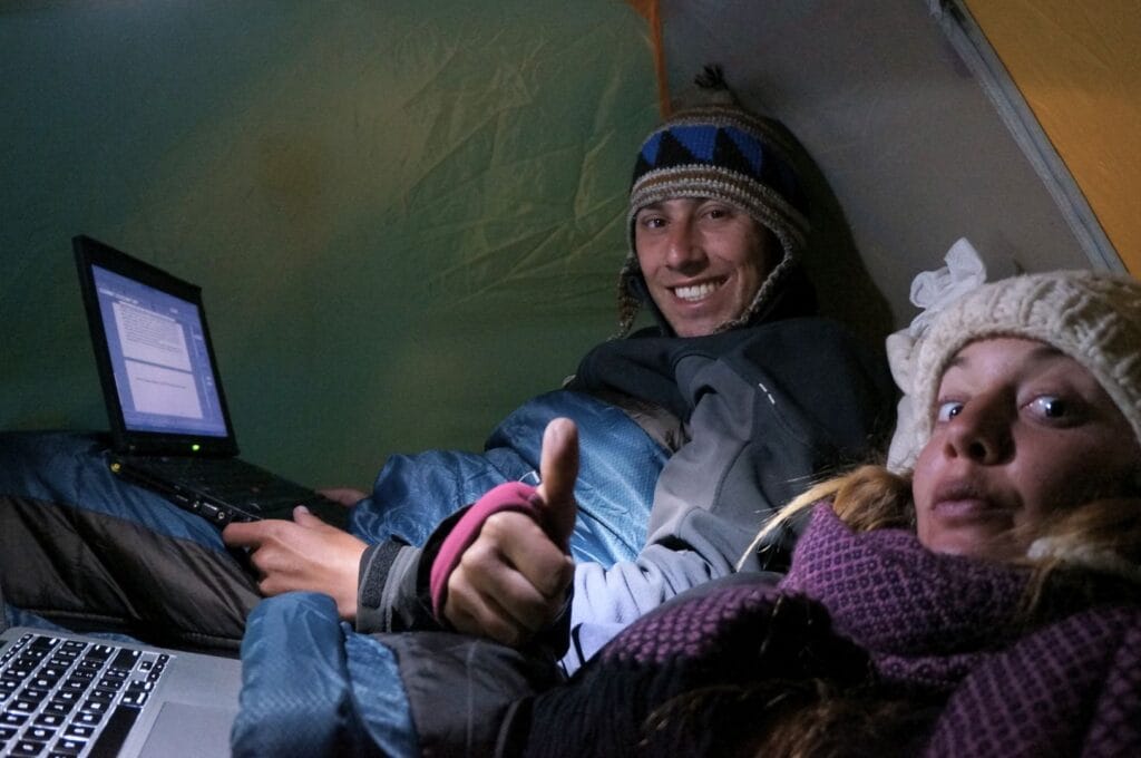Fabienne et Benoit en camping dans le parc national lauca au Chili
