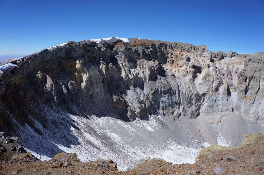 the crater of the Parinacota volcano in Bolivia
