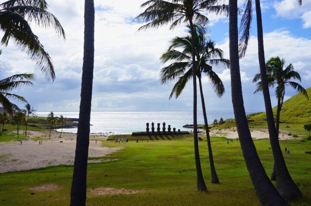 Anakena beach and its moai Ahu Nau Nau