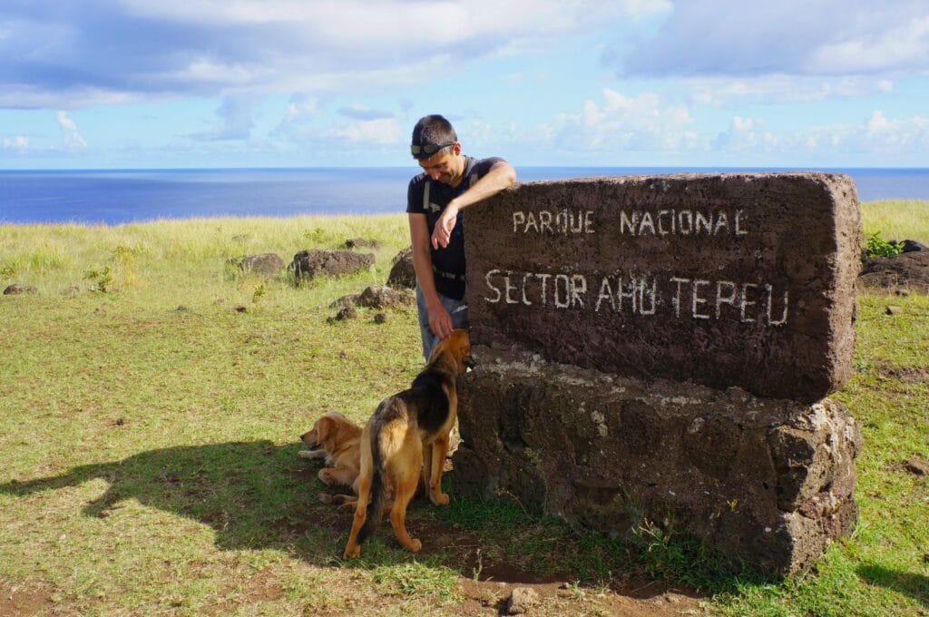 Benoit and the Ahu Te Peu site in Rapa Nui National Park