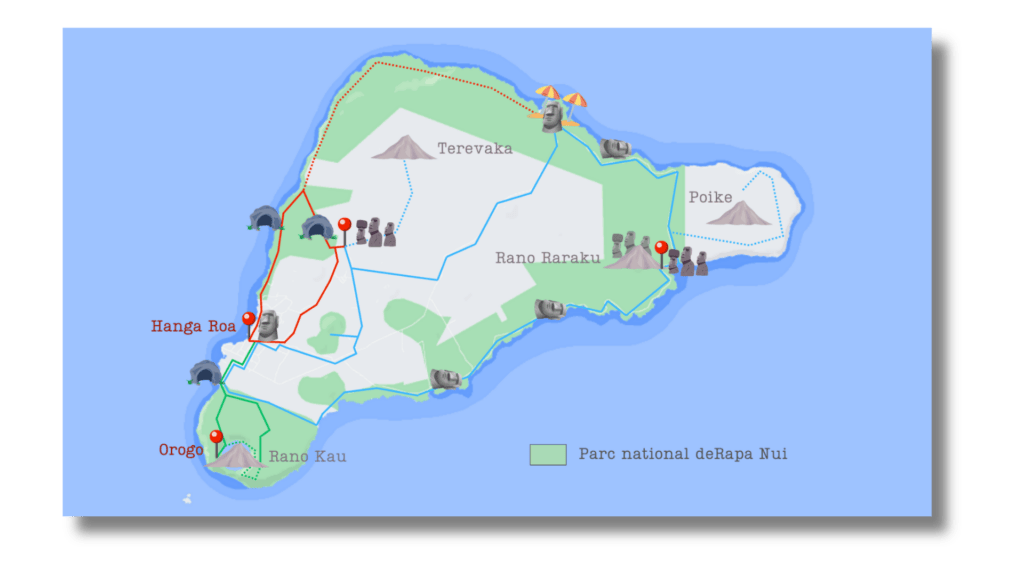 carte de l'île de Pâques avec ses centres d'intérêt