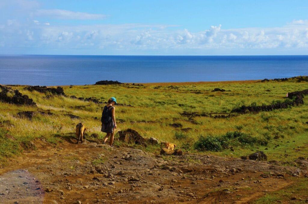 hiking on a trail, Easter Island, Chile