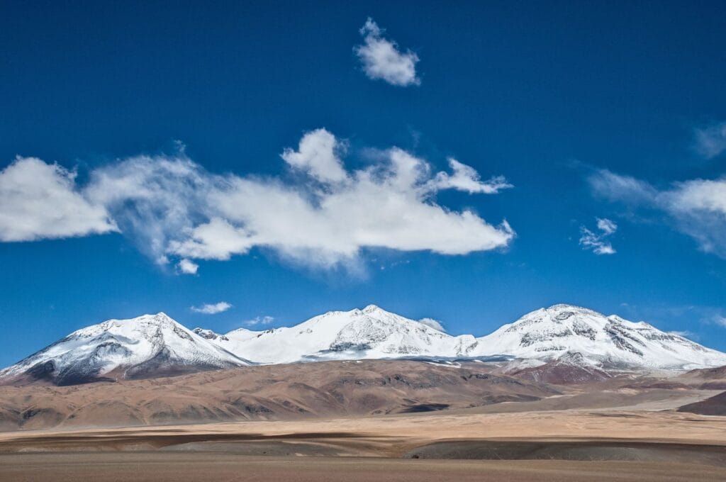 the 3 volcanoes that make up Nevado Tres Cruces in Chile