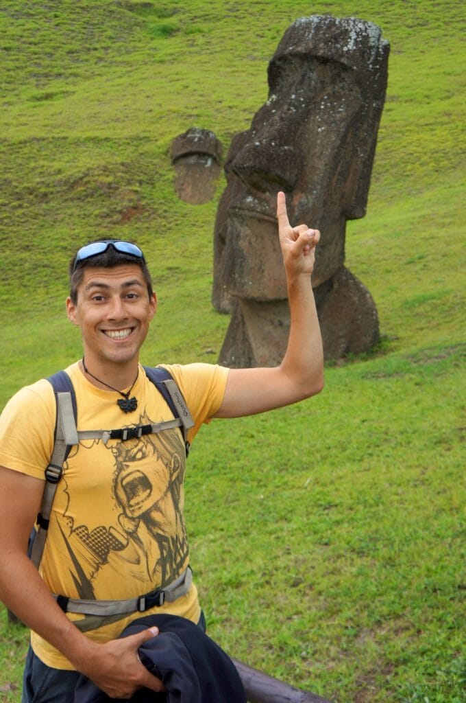 Benoit and a maoi on Easter Island