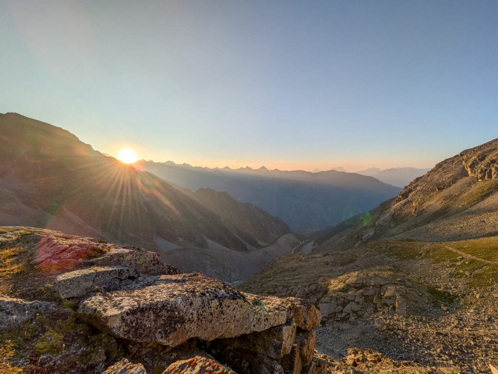 coucher de soleil à la Bordierhütte SAC