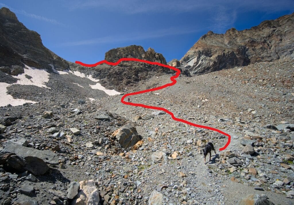 itinéraire de la descente du col de Valcorniere