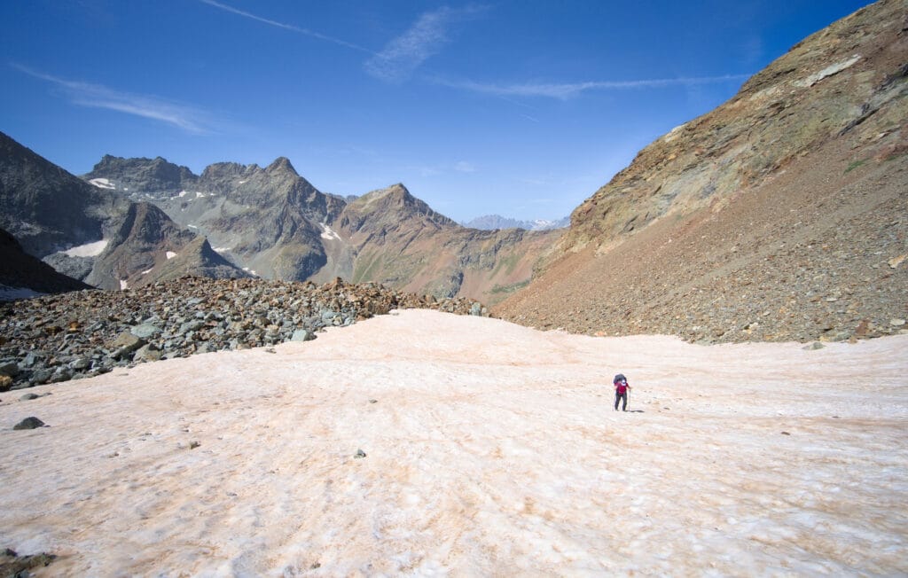 névé traversé fin août au col de Valcornera