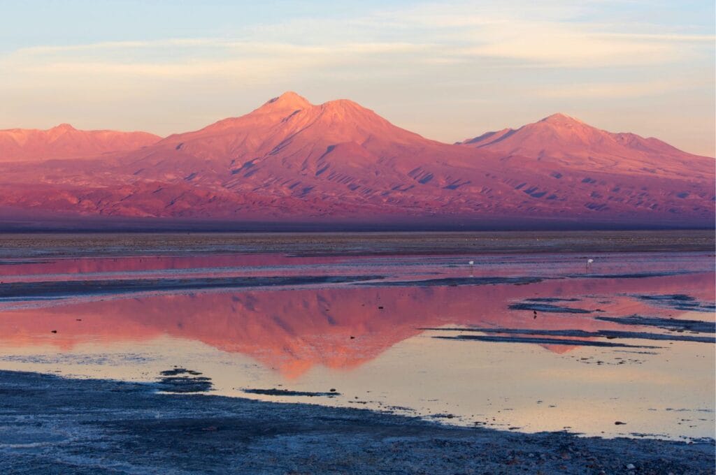 coucher de soleil sur la laguna chaxa