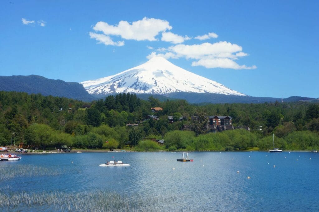 the villarrica volcano from the lake at Pucón