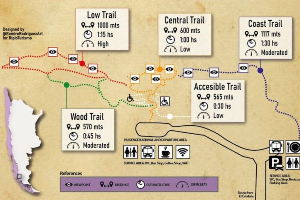 map of routes around perito moreno