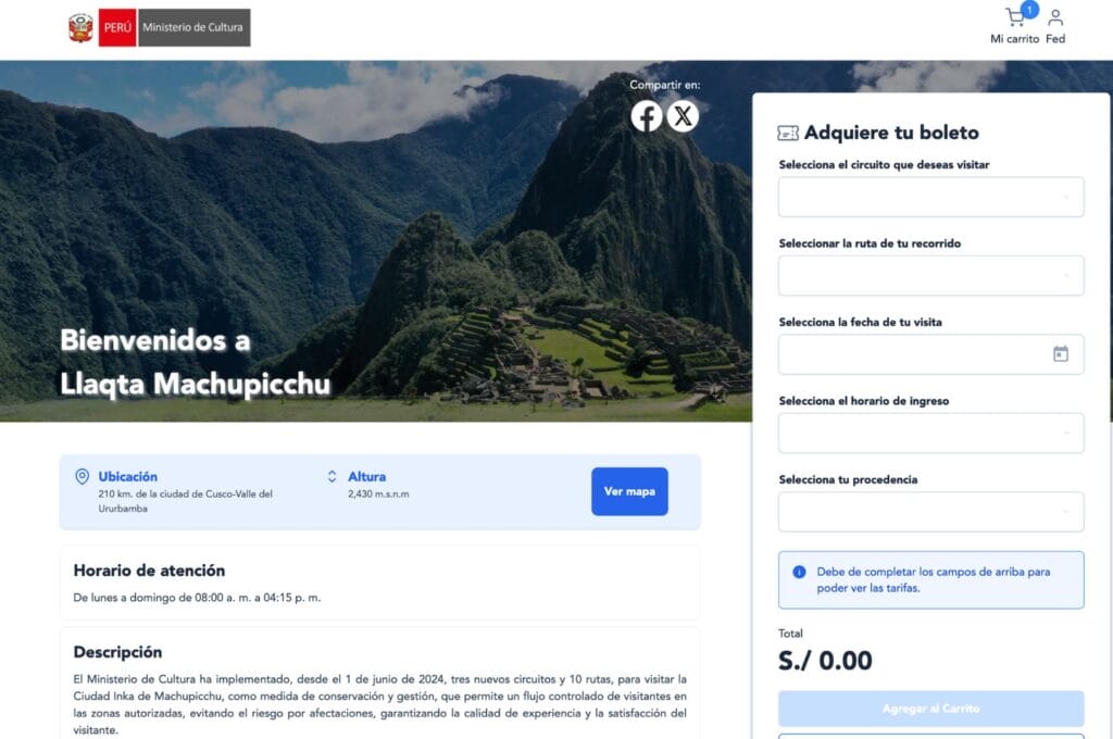 site du gouvernement pour acheter les billets pour aller au Machu Picchu