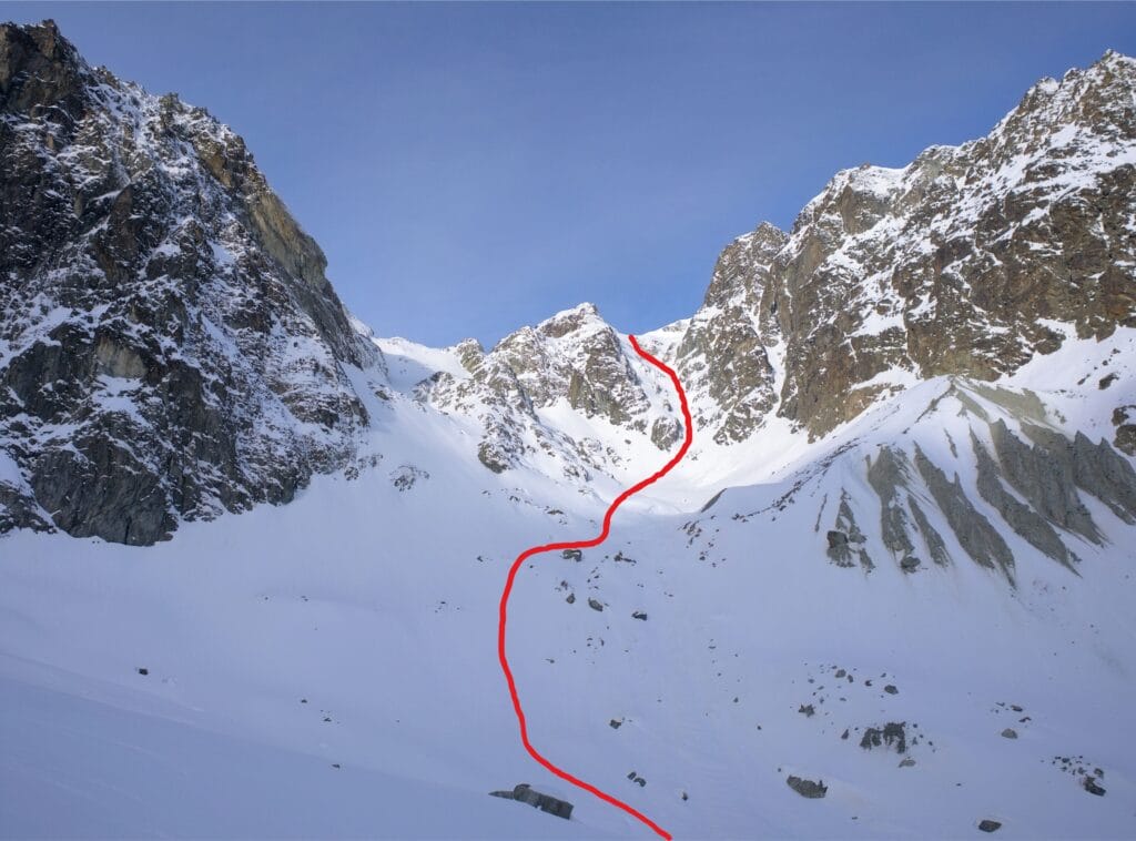 Couloir des vignettes depuis le fond du vallon d'Arolla