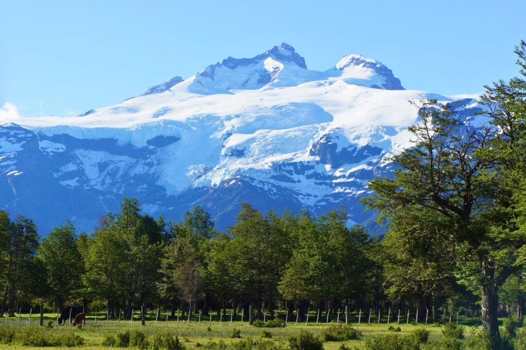 snow-covered cerro tronador on the argentinian side