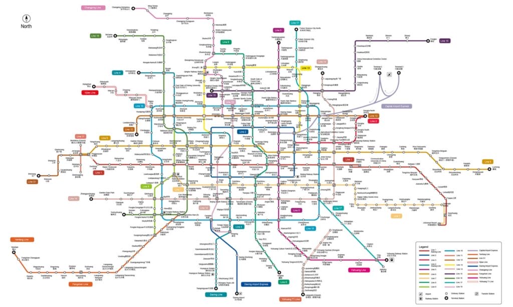 carte des lignes de métro de Pékin