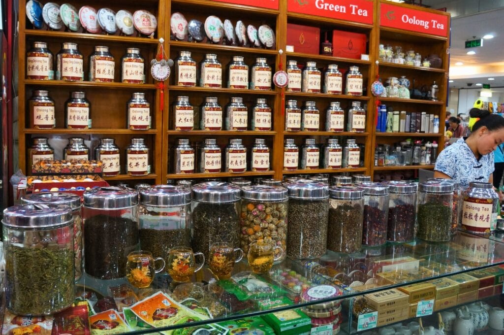 assortment of teas in a Beijing boutique